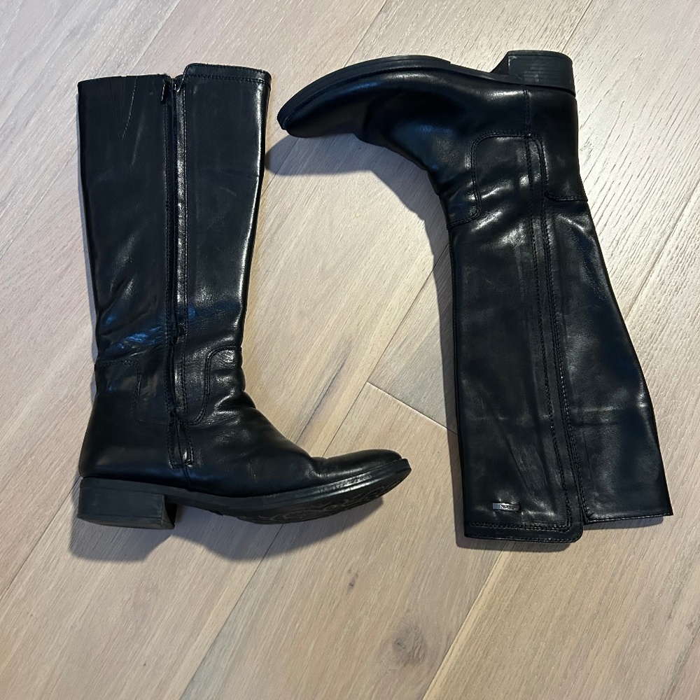 Geox Tall Dark Chocolate Brown Zip-Up Heeled Boots Size 39 Fall ~ Classic!